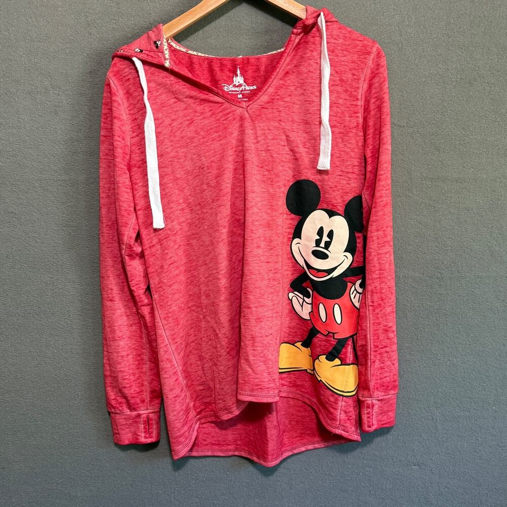 Disney Parks Mickey Mouse V-Neck Hoodie Women's Size Medium Red Lined Hood